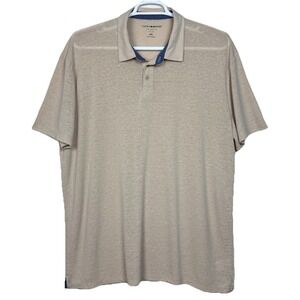 Lucky Brand Polo Shirt Mens XXL Beige Linen Polyester Blend Lightweight‎ Preppy
